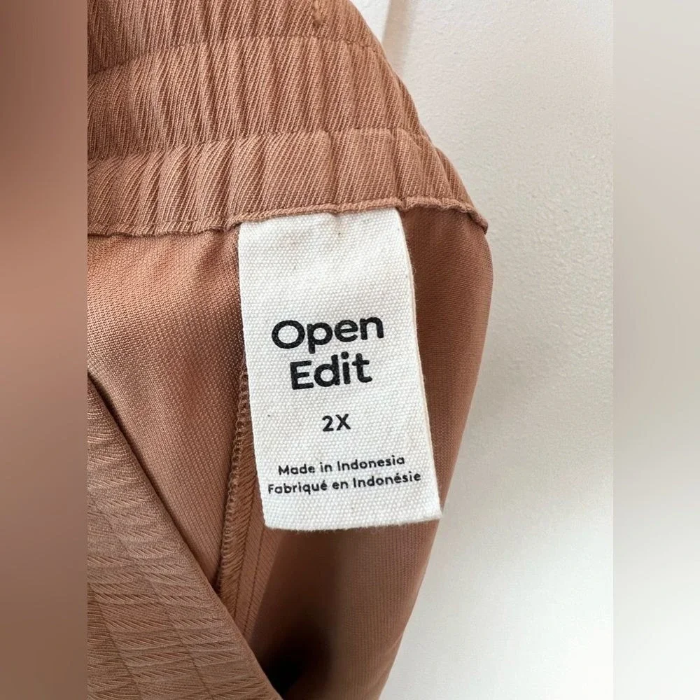 Open Edit Women's Plus NWOT Tie Waist‎ Tan Dale Pull On Shorts Size 2X